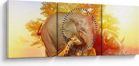 Obraz afrických zvieratiek (s hodinami) (90x30 cm)