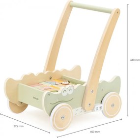 Drevený blokový vozík – krokodíl | Chodítko s kockami pre deti
