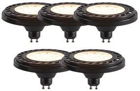 Sada 5 stmievateľných LED AR111 čiernych 8W 600lm 2700K s päticou GU10