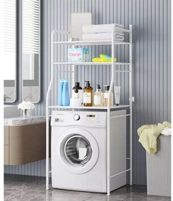 VERK GROUP Kúpeľňový regál nad práčku s 3 policami, biely, 153 x 65 x 25 cm