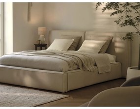 Béžová čalúnená dvojlôžková posteľ s úložným priestorom a roštom 200x200 cm Arendal – Cosmopolitan Design