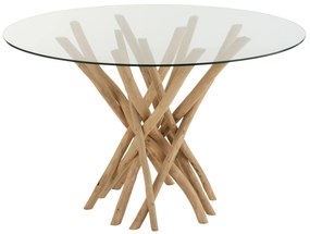 Jedálenský okrúhly drevený stôl so sklenenou doskou Branches - Ø120* 75 cm