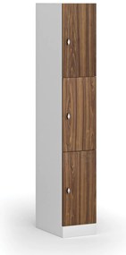 Šatníková skrinka S1 s úložnými boxmi, 3 boxy, 1850 x 300 x 500 mm, otočný zámok, laminované dvere, orech