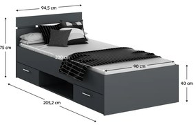 Jednolôžková posteľ s úložným priestorom Michigan New 90 - grafit
