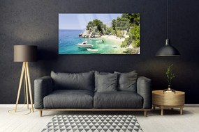 Obraz plexi More pláž skaly lode 120x60 cm