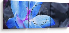 Obraz kvetu v detaile (s hodinami) (90x30 cm)