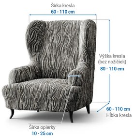 Bielastické poťahy UNIVERSO NOVÉ žíhané čiernobiele kreslo ušiak (š. 60 - 110 cm)