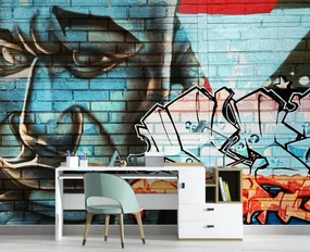 Gario Fototapeta Graffiti na stene, modrá tvár Materiál: Vliesová, Rozmery: 450 x 315 cm