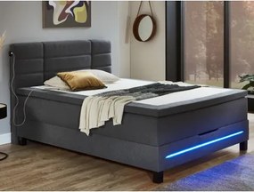 Postel boxspring s osvetlením Jefferson 140x200 cm, antracitová látka%