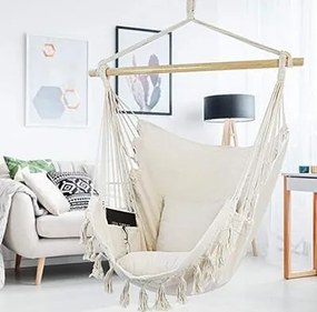 Závesné hojdacie kreslo BOHO s vankúšmi - krémové