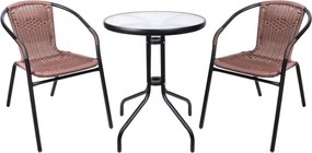 Set balkónový ALESIA, hnedý, oceľ (stôl, 2x stolička)