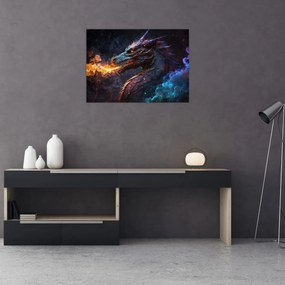 Obraz - Drak pľuvajúce plamene (70x50 cm)