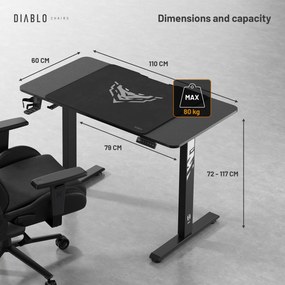 Výškovo nastaviteľný stôl Diablo X-Tensio 1100 čierny