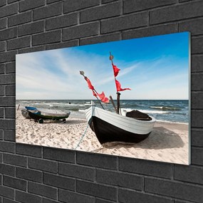 Skleneny obraz Loďka pláž príroda 140x70 cm