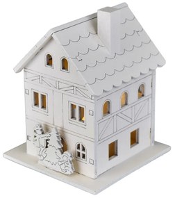 Vianočná svietiaca dekorácia Drevený domček, 8 x 10 x 8 cm, LED