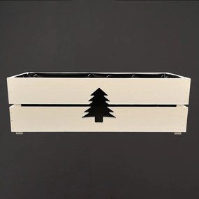 AMADEA Drevený vianočný kvetináč so stromčekom biely, vo vnútri s čiernou fóliou, 52x21,5x17cm, český výrobok