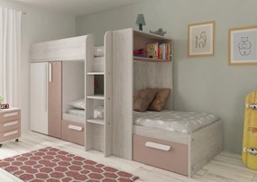 Poschodová posteľ s priestorom 90x200 Bo1 - Antique pink, cascina