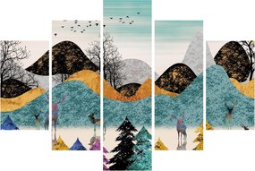 Grafický obraz s jeleňmi (150x105 cm)