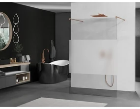Mexen Kioto, sprchová zástena Walk-In 130 x 200 cm, 8mm číre sklo-námraza, medený matný profil, 800-130-002-65-35