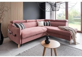 Svetloružová zamatová rozkladacia rohová pohovka (pravý roh) Sweet Harmony – Miuform