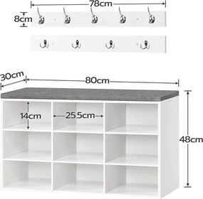 Predsieňový vešiak s botníkom a sedadlom Vasagle Jungo 80 cm biely/sivý