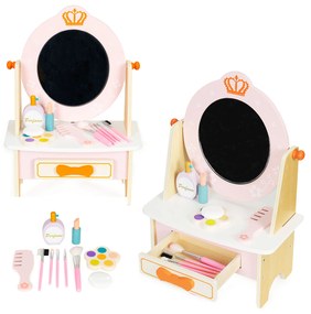 EcoToys Detská drevený toaletný stolík s doplnkami - ružový