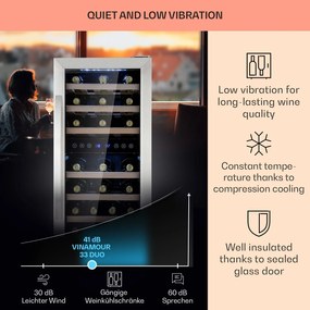 Vinamour 33 Duo, vinotéka, 89 l, 33 fliaš, 2 zóny, 5-18°C, dotykové ovládanie