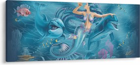 Obraz - Morská víla s delfínmi (120x50 cm)
