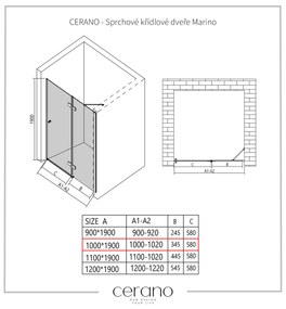 Cerano Marino, 1-krídlové delené sprchové dvere 100x190 cm, 6mm číre sklo, chrómový profil, CER-CER-420201