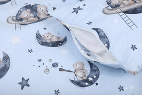 Detské bavlnené obliečky do postieľky 135x100 cm BABYMAM PREMIUM - Medvedíci vo vesmíre - modré