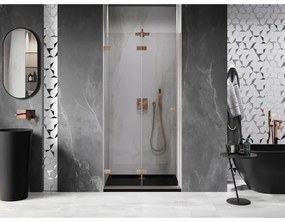 Mexen Lunar-F, skladacie ľavé sprchové dvere 95 cm, 8mm číre sklo, medený matný profil, 836-095-000-65-00-L