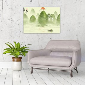 Sklenený obraz - Údolie zelených hôr (70x50 cm)