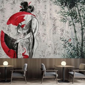 Gario Fototapeta Japonská gejša s vejárom, abstraktné Materiál: Vliesová, Veľkosť: 450 x 315 cm