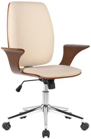 Design-Shop Kancelárska stolička Burbank - koženka, drevo orech - Krémová