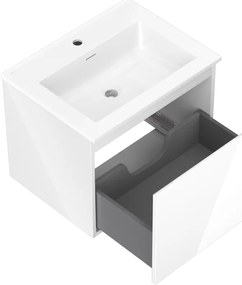 Mexen Orio, kúpeľňová skrinka 60 cm s umývadlom Otis, 1 zásuvka, biela lesklá, 91A10-06047-1-BF00-W18M00