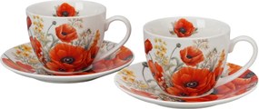 Porcelánová šálka s podšálkou Poppies 270 ml sada 2ks