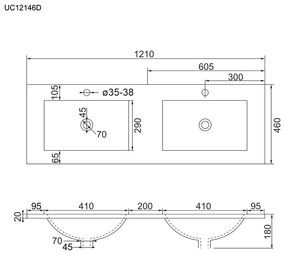 Mereo Mailo, kúpeľňová skrinka s keramickým umývadlom 121 cm, dub Riviera, chróm madlo, MER-CN528