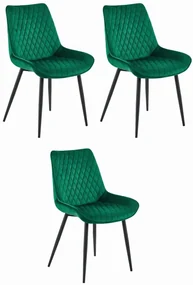 Set troch jedálenských stoličiek VERDO zamatové tmavozelené / čierne nohy (3 ks)