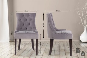 Jedálenská stolička Aberdeen - zamat, drevené nohy antik tmavé - Sivá