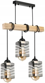 BERGE Závesné stropné svietidlo LED drevený trámový 3xE27 loft sklenené pásy