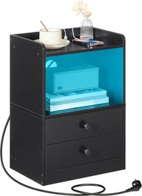 Nočný stolík Silven 38 cm s LED osvetlením a nabíjacou stanicou čierny