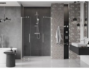 Mexen Velar Duo, posuvné sprchové dvere do otvoru 160 cm, 8mm číre sklo, brúsená oceľ, 871-160-000-02-97