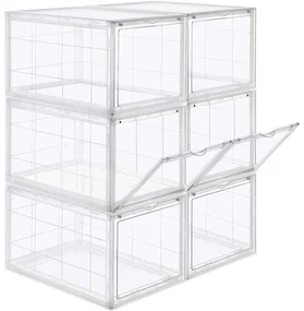 Box na topánky, 6 stohovateľných organizérov na topánky, priehľadný