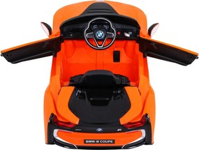 Ramiz Elektrické autíčko BMW i8 Lift oranžové + diaľkové ovládanie + pomalý štart + 3-bodové pásy + MP3 USB + LED