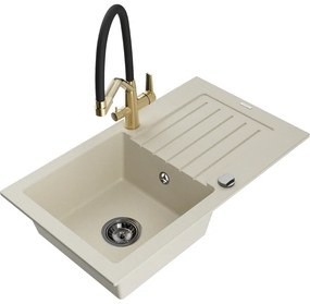 Mexen Pablo, granitový drez 752x436x161 mm, 1-komorový a drezová batéria Duo, béžová, 6510-69-671701-57-B