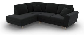 Čierna zamatová rozkladacia/s úložným priestorom rohová pohovka (ľavý roh/do L) Kyoto – Cosmopolitan Design