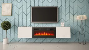 Luxusný TV stolík SANDRA závesná biela s elektrickým krbom