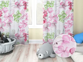 Biante Detský bavlnený záves Sandra SA-366 Ružovo-zelené kvety na bielom 140x230 cm