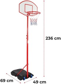 Basketbalový kôš s kolieskami, nastaviteľný 113 - 236 cm