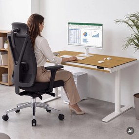 Elektrický písací stôl sit-stand so zásuvkou a bezdrôtovou nabíjačkou Qi biely/zlatý dub, 1400 mm: ELLIS
